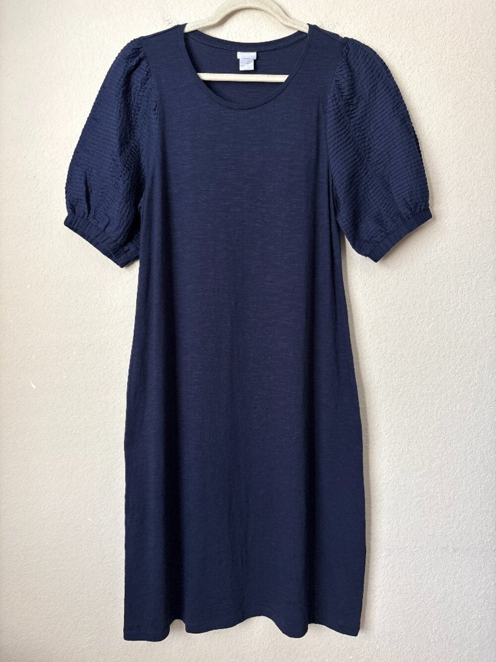 Chico's Textured Puff Sleeve Slub Cotton Modal Blend Dress